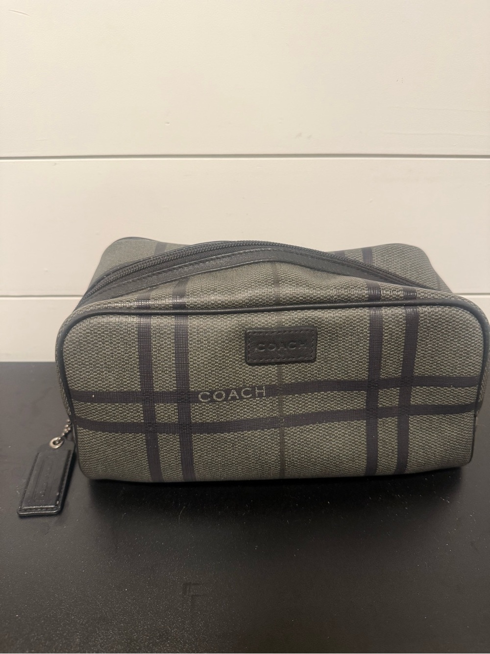 Coach Men's Gray Plaid Toiletry Bag